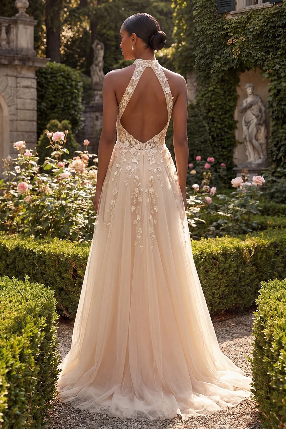 Blush A Line Gorset 3D Flowers Tiul długa sukienka balowa z rozcięciem - Image 2