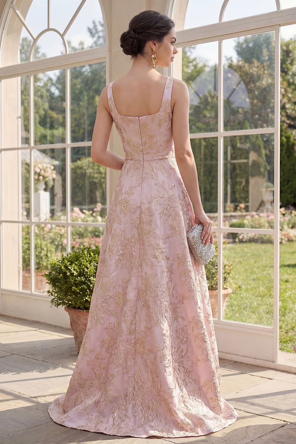 Blush A-line i kwadratowy dekolt w żakardowym maxi w kwiaty - Image 2