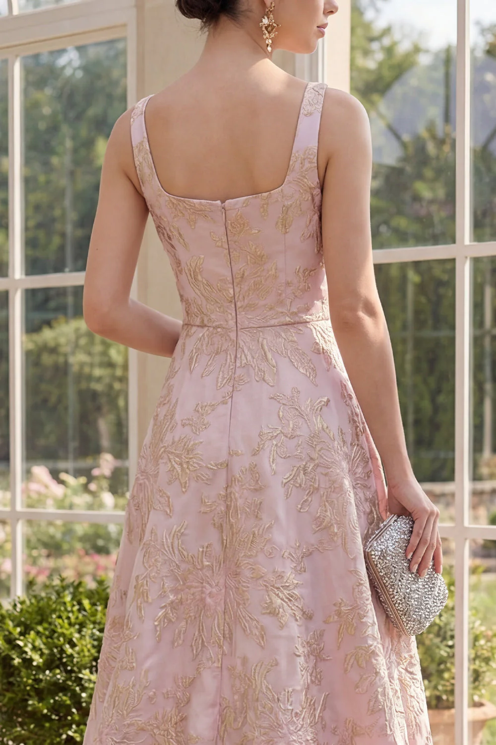 Blush A-line i kwadratowy dekolt w żakardowym maxi w kwiaty - Image 4