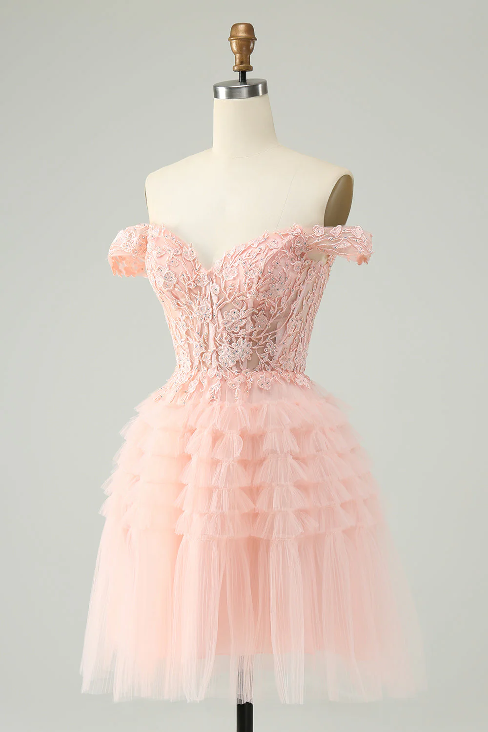 Blush A Line Off The Shoulder Gorset Krótka tiulowa sukienka na powrót do domu - Image 3