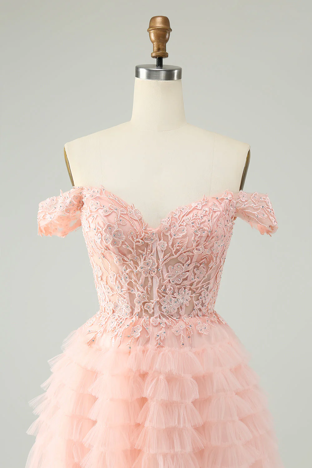 Blush A Line Off The Shoulder Gorset Krótka tiulowa sukienka na powrót do domu - Image 4