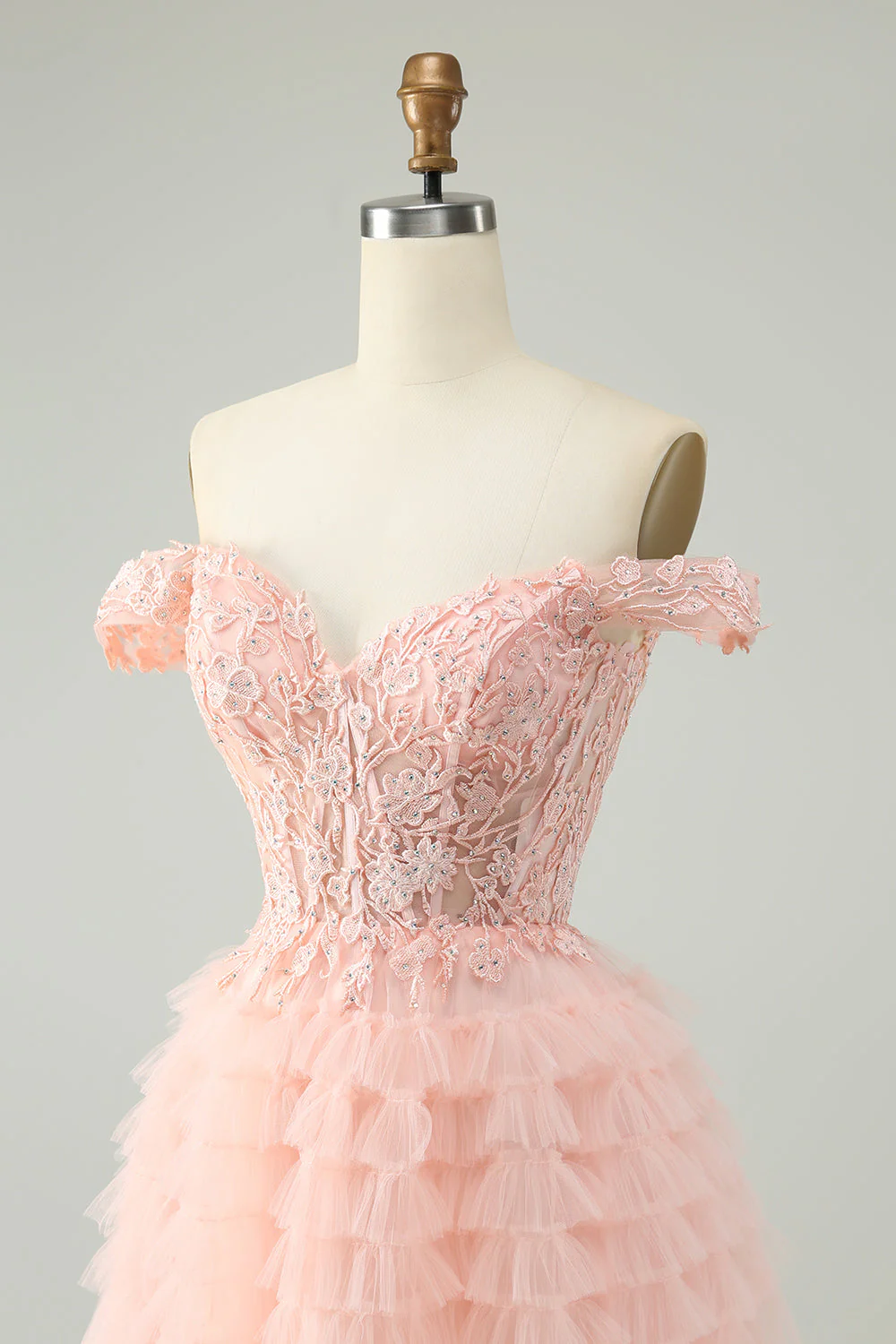 Blush A Line Off The Shoulder Gorset Krótka tiulowa sukienka na powrót do domu - Image 6
