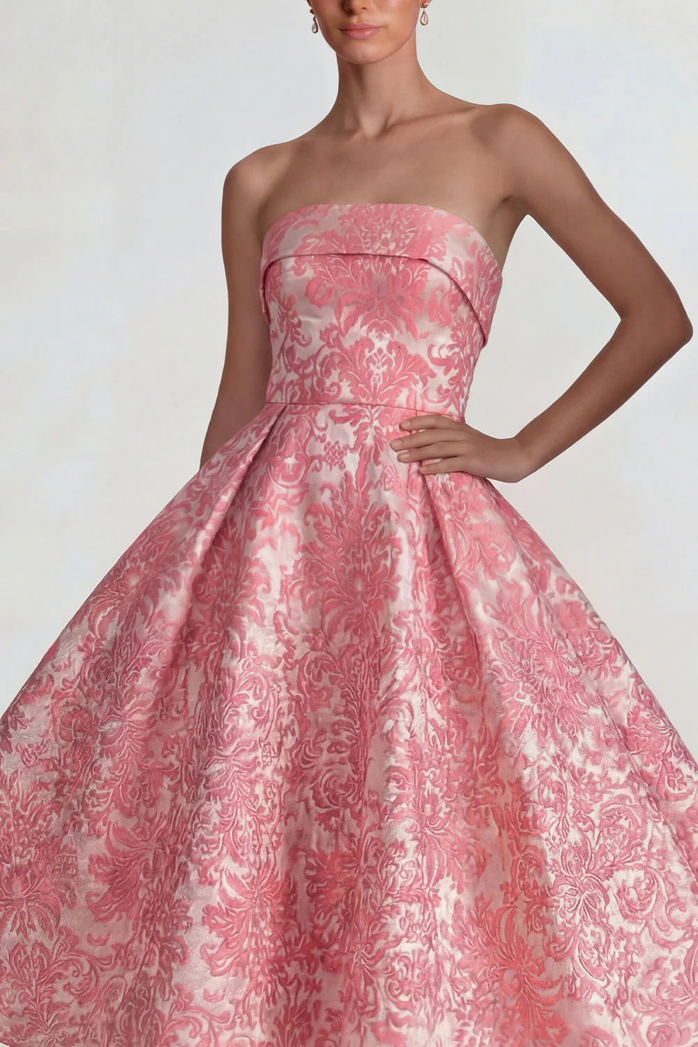 Blush Jacquard bez ramiączek A Line sukienka midi - Image 3
