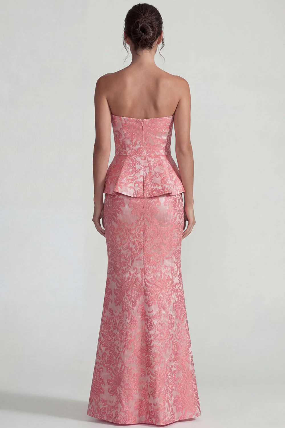 Blush Jacquard, bezramiączkowa falbaniasta długa sukienka formalna - Image 2