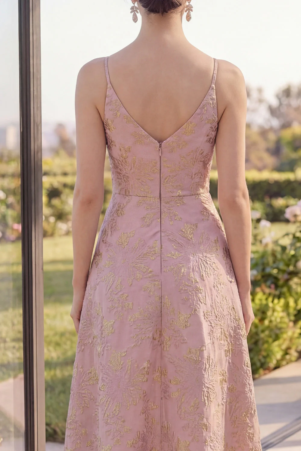 Blush Jacquard Neck A Line Maxi Floral Dress z rozcięciem - Image 4