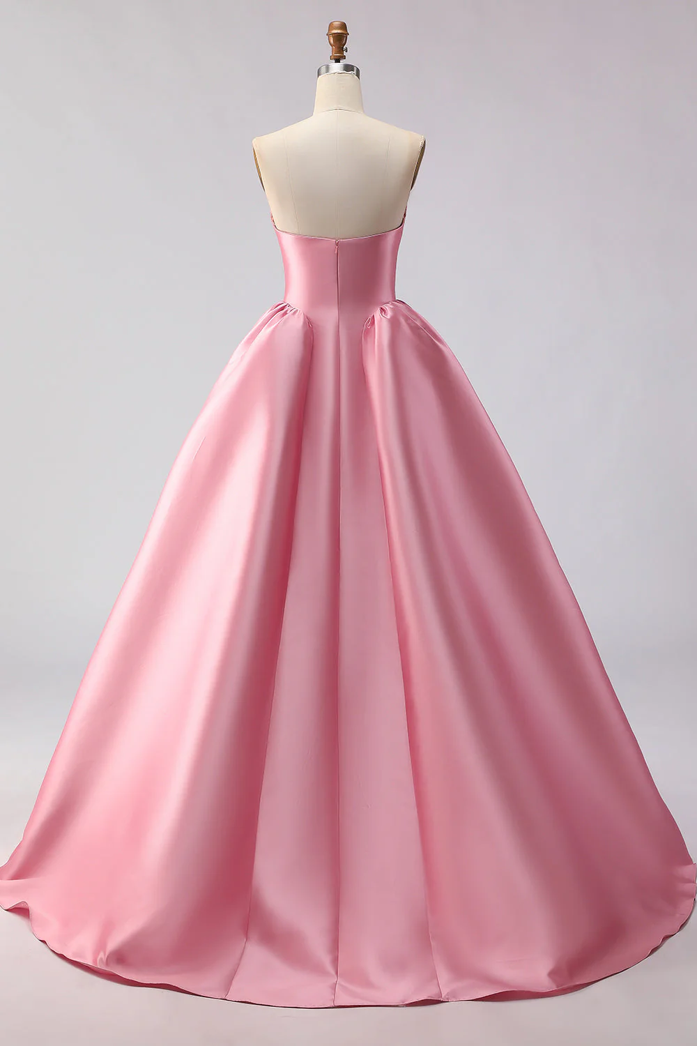 Blush Pink A Line Sweetheart satynowa długa sukienka na bal balowy z usztywnionym gorsetem i pełną spódnicą - Image 2