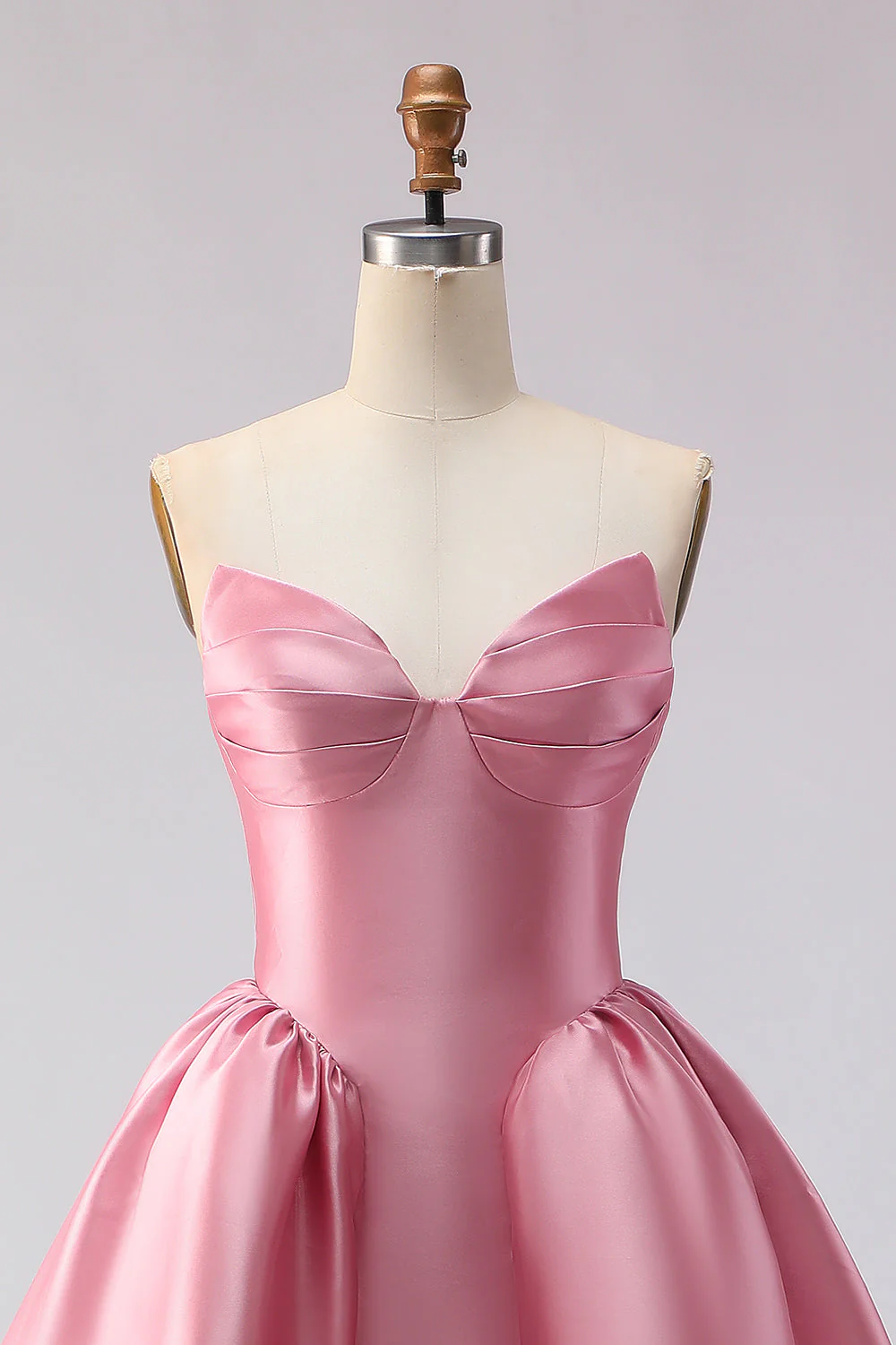 Blush Pink A Line Sweetheart satynowa długa sukienka na bal balowy z usztywnionym gorsetem i pełną spódnicą - Image 5