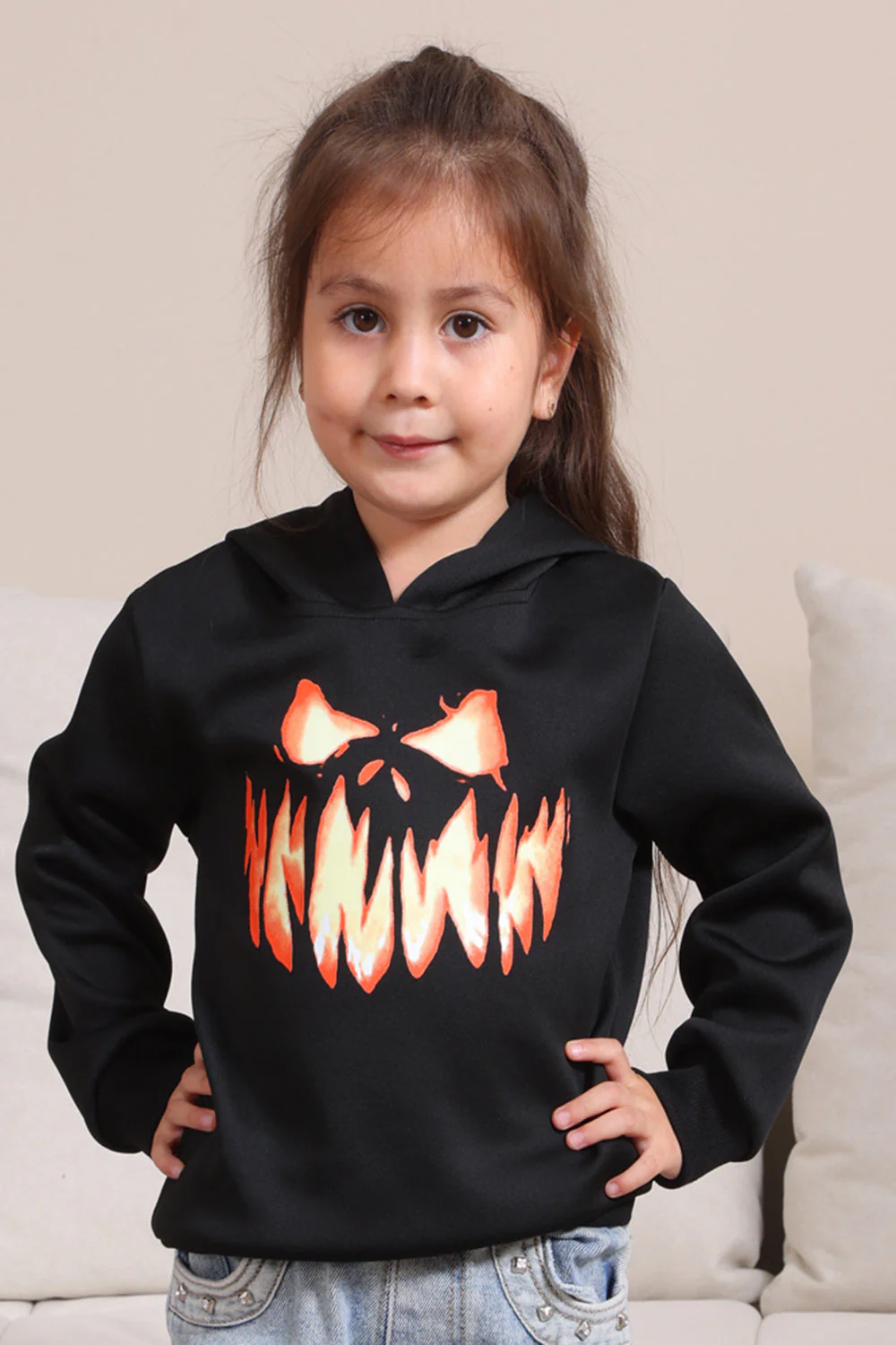 Rodzinna Bluza Z Kapturem Z Nadrukiem Czarnego Diabła I Dyni Na Halloween - Image 11
