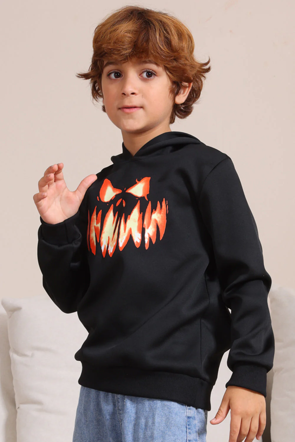 Rodzinna Bluza Z Kapturem Z Nadrukiem Czarnego Diabła I Dyni Na Halloween - Image 5