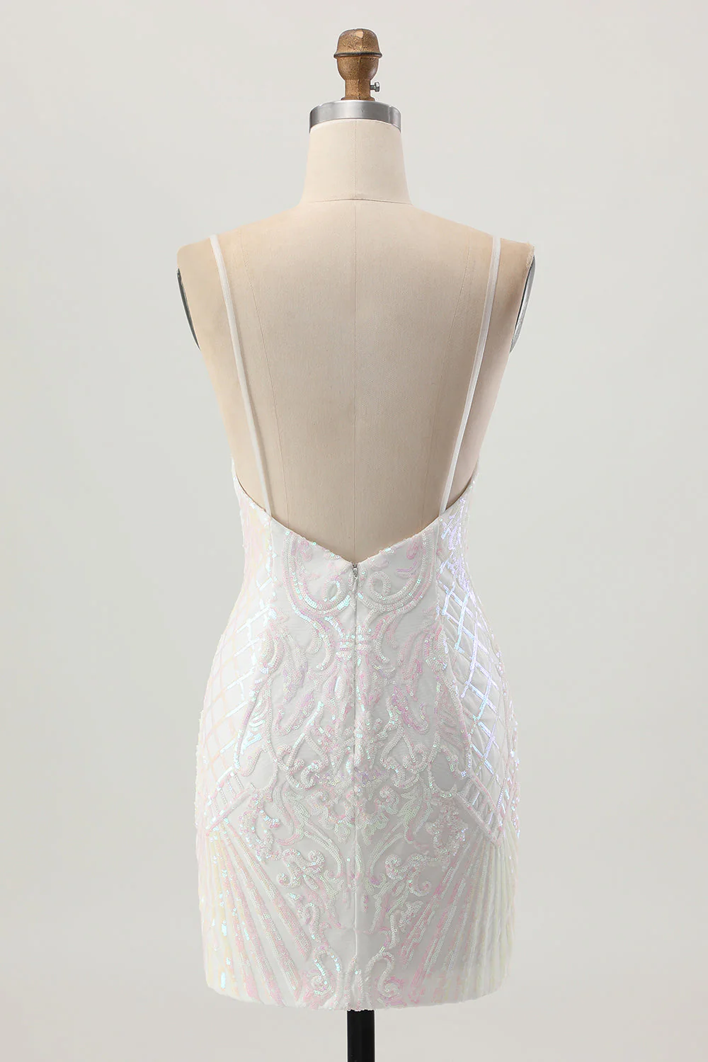 Błyszcząca biała cekinowa sukienka bodycon bez pleców na powrót do domu - Image 2
