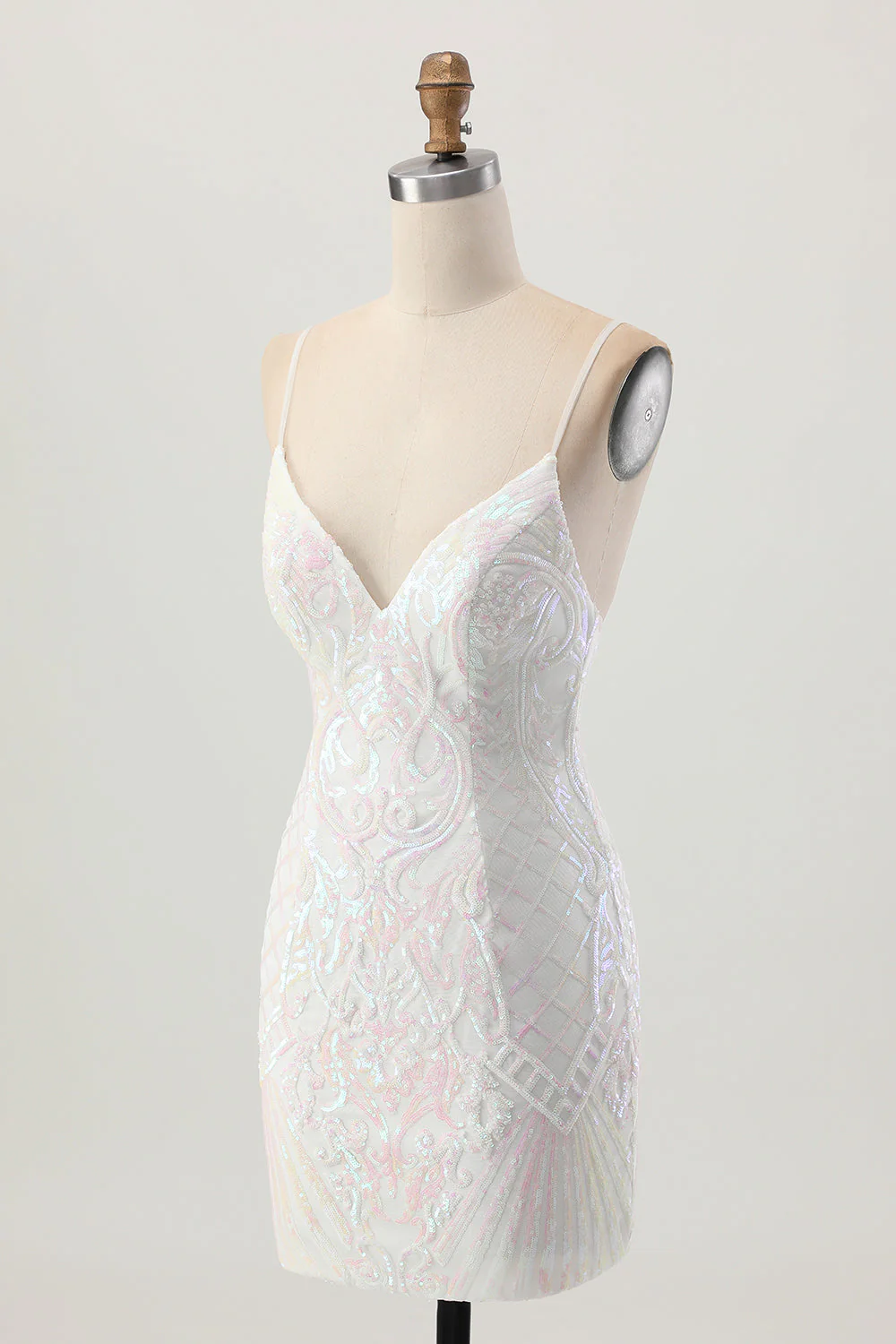 Błyszcząca biała cekinowa sukienka bodycon bez pleców na powrót do domu - Image 3