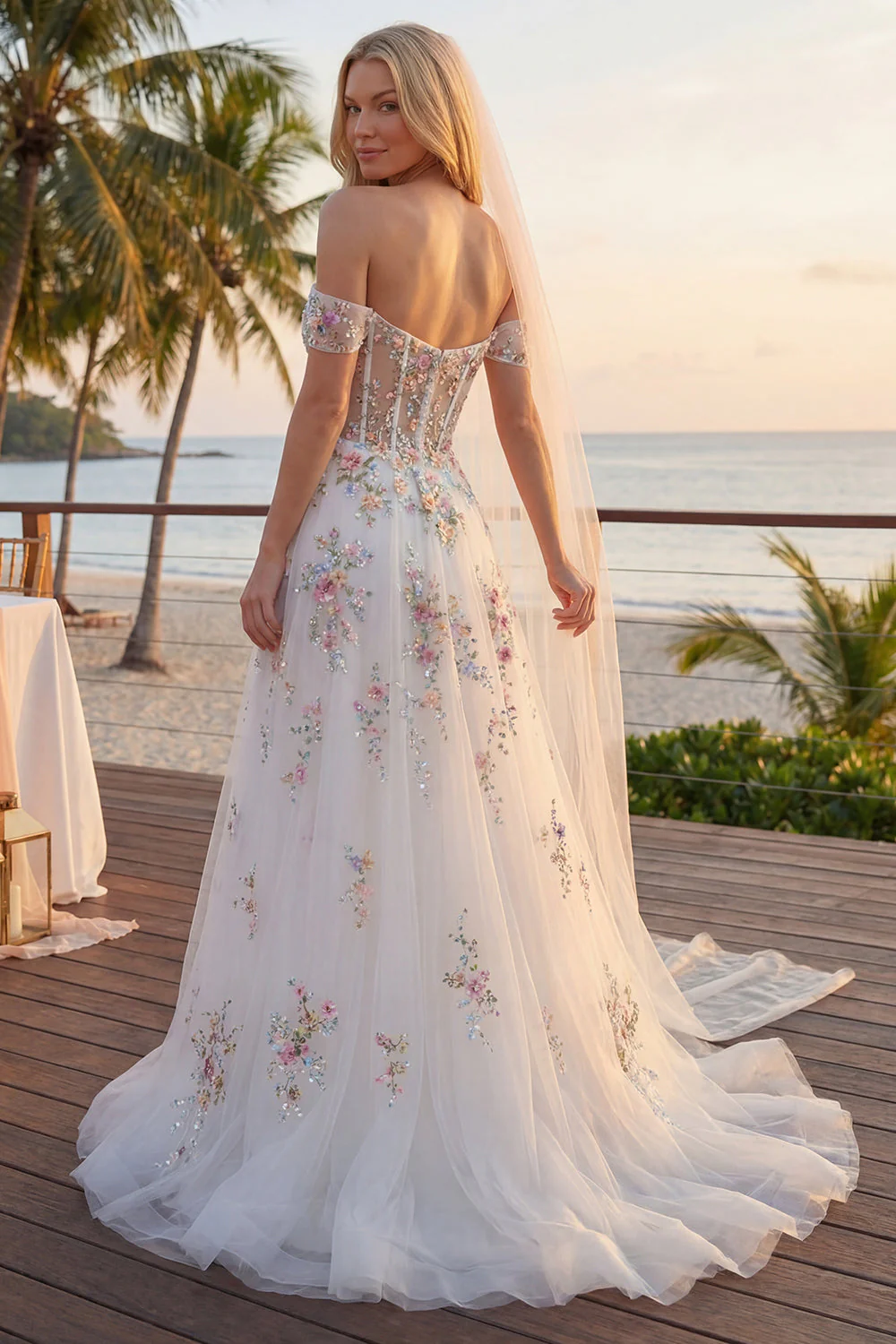 Błyszcząca biała koraliki z koralikami na ramionach: kwiatowy gorset o długości linii - Image 4