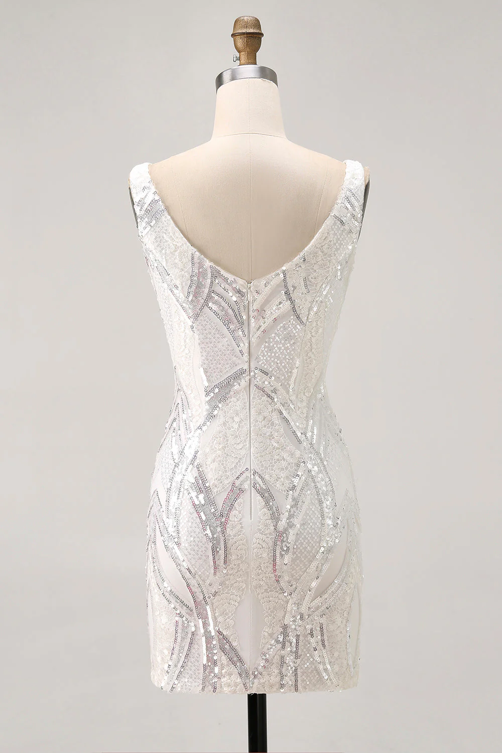 Błyszcząca biała sukienka z cekinami bodycon na powrót do domu - Image 2
