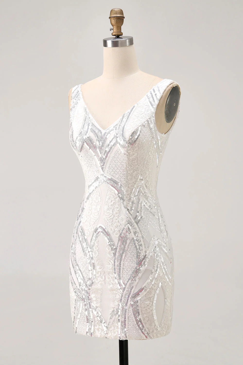 Błyszcząca biała sukienka z cekinami bodycon na powrót do domu - Image 3