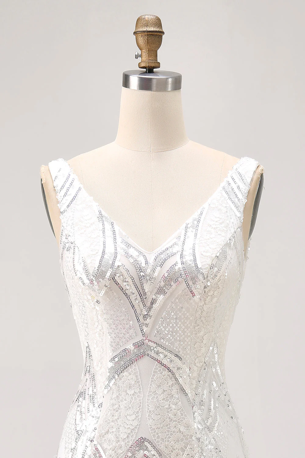 Błyszcząca biała sukienka z cekinami bodycon na powrót do domu - Image 4