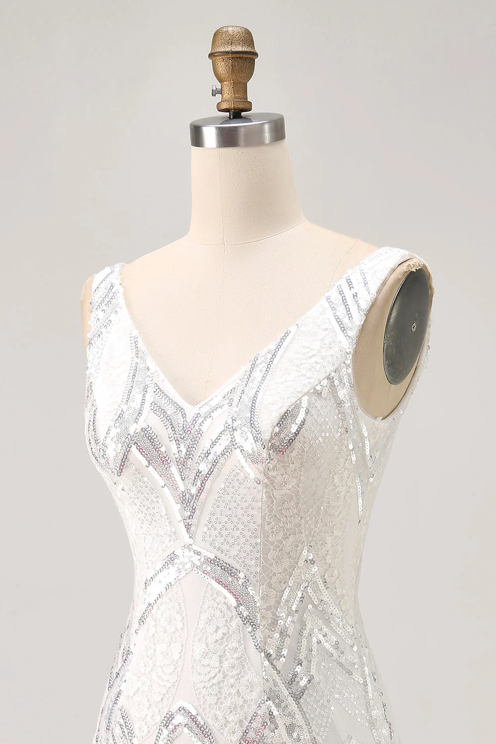 Błyszcząca biała sukienka z cekinami bodycon na powrót do domu - Image 5