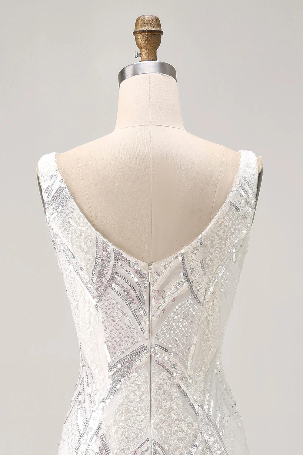 Błyszcząca biała sukienka z cekinami bodycon na powrót do domu - Image 6