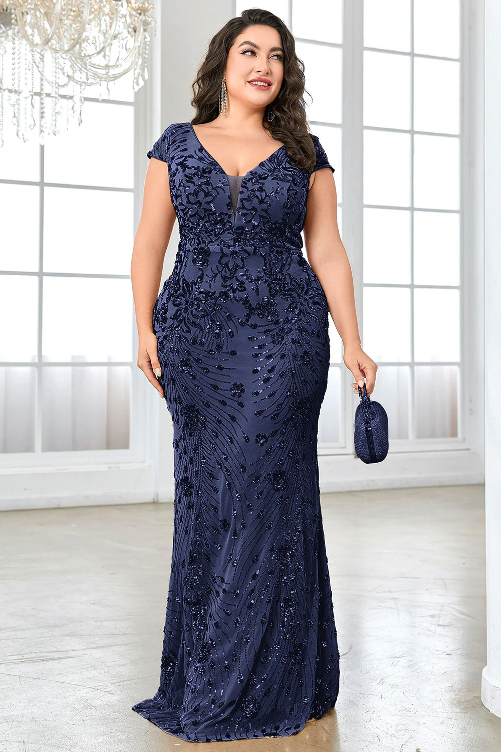 Błyszcząca bordowa długa sukienka dla matki panny młodej plus size - Image 12