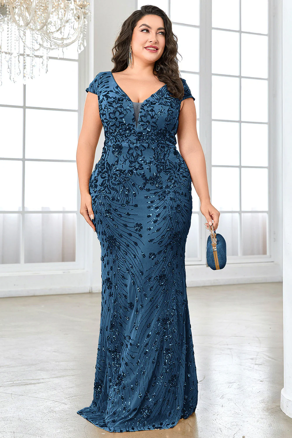 Błyszcząca bordowa długa sukienka dla matki panny młodej plus size - Image 17