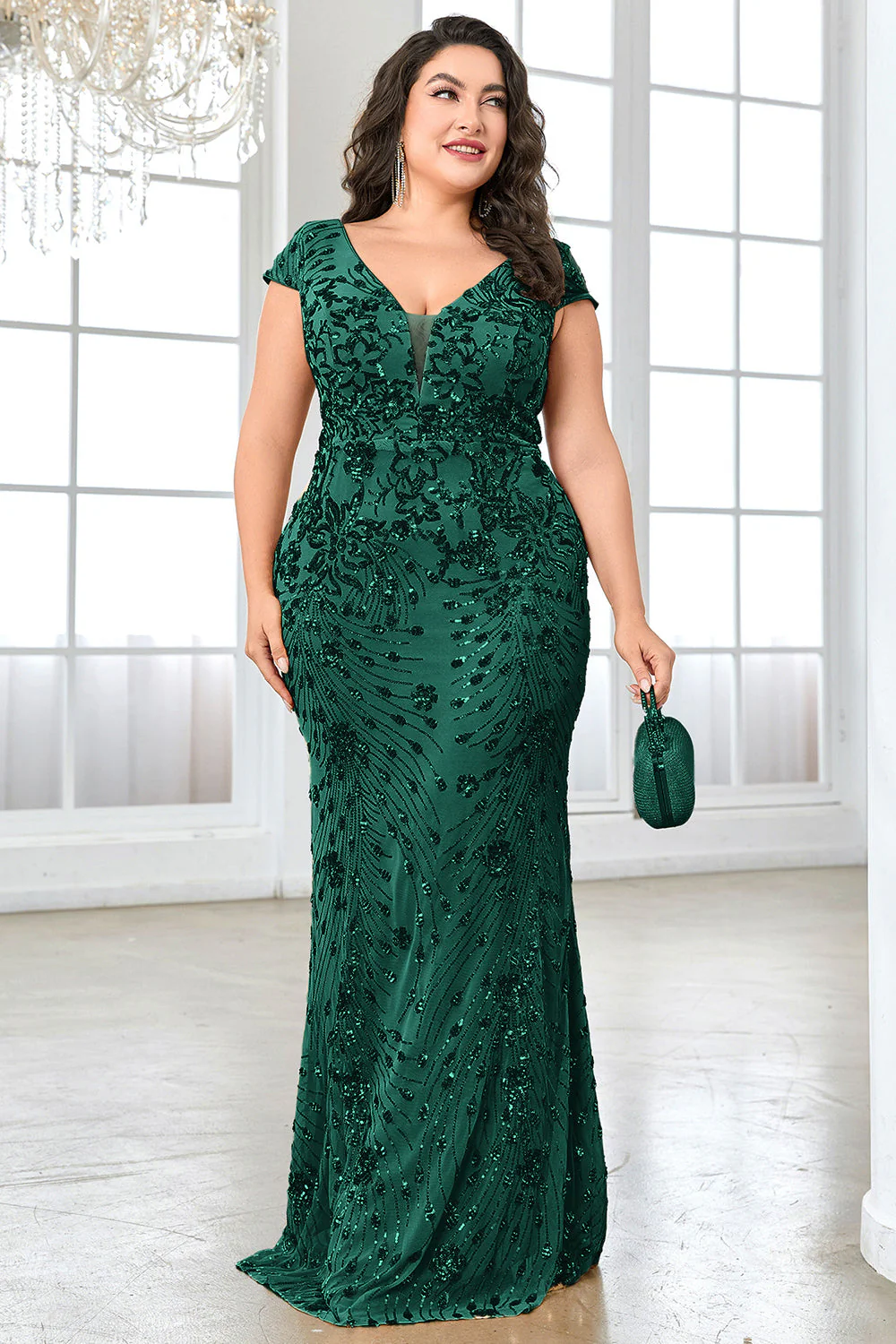 Błyszcząca bordowa długa sukienka dla matki panny młodej plus size - Image 8