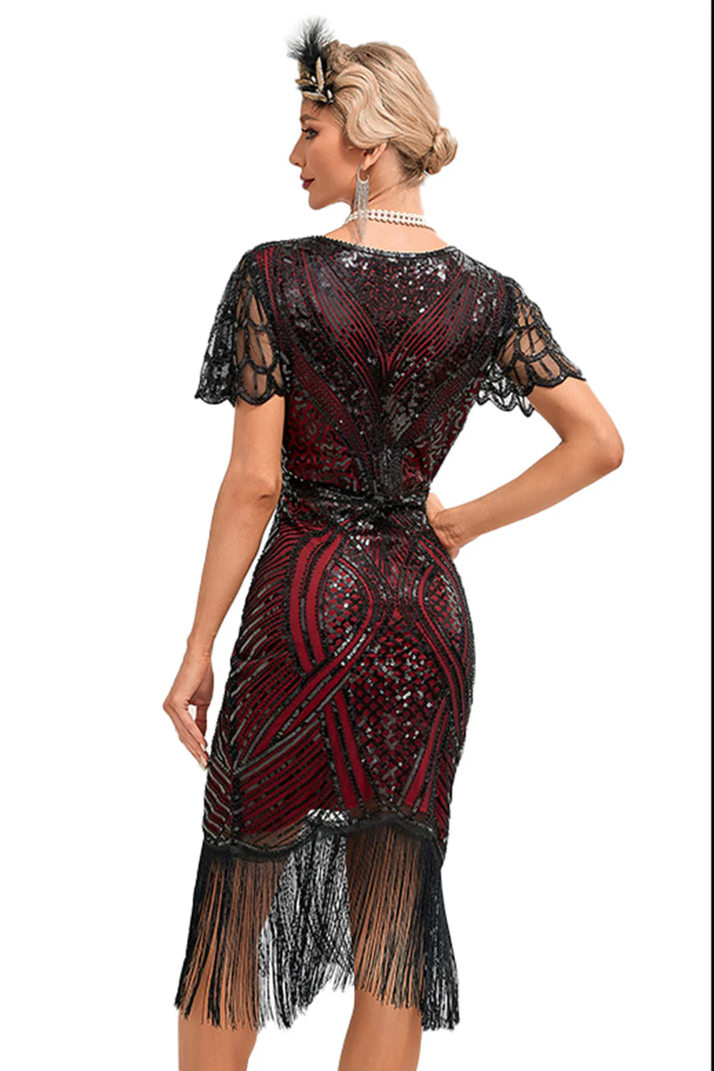 Błyszcząca Ciemnozielona Sukienka Flapper Z Frędzlami - Image 6