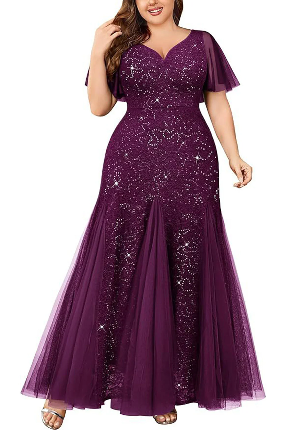 Błyszcząca Czarny Plus Size Tiulowe Długa Sukienki Na Wesele z Aplikacjami - Image 5