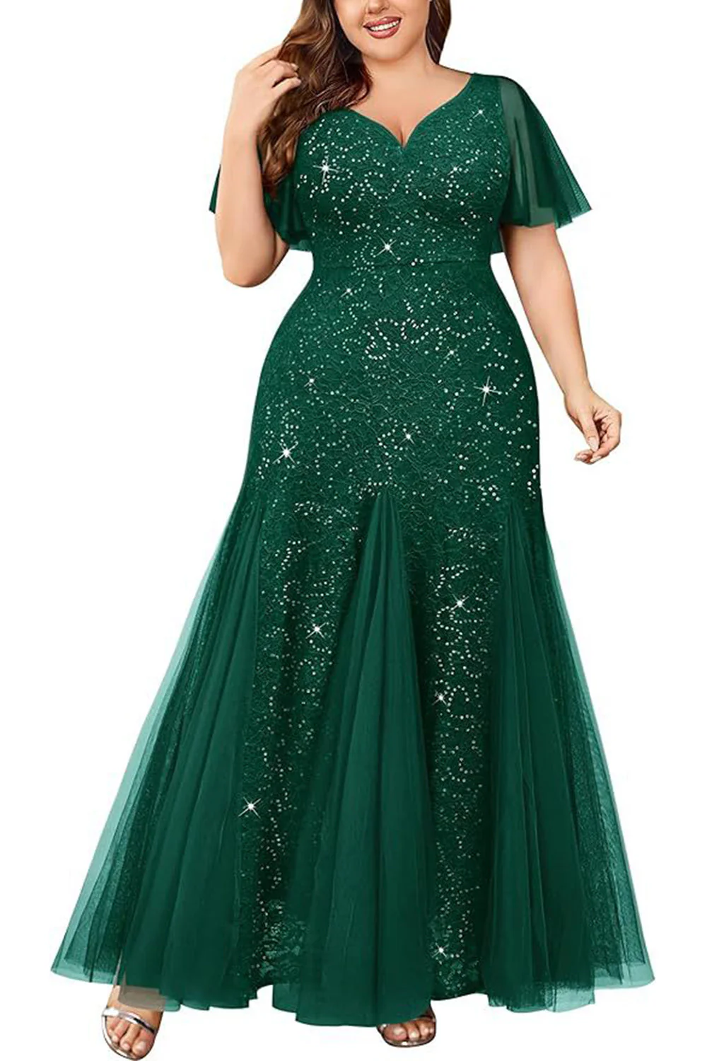 Błyszcząca Czarny Plus Size Tiulowe Długa Sukienki Na Wesele z Aplikacjami - Image 6