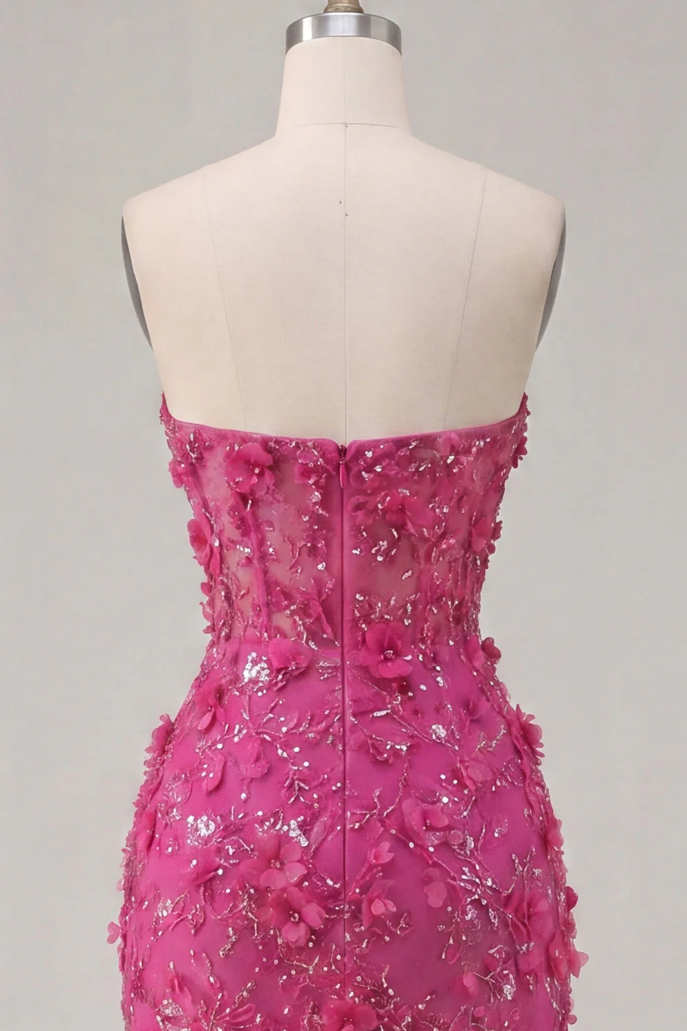 Błyszcząca fuksjowa kwiatowa sukienka Sweetheart Tight Short Gorset Dress Homecoming z koralikami - Image 8