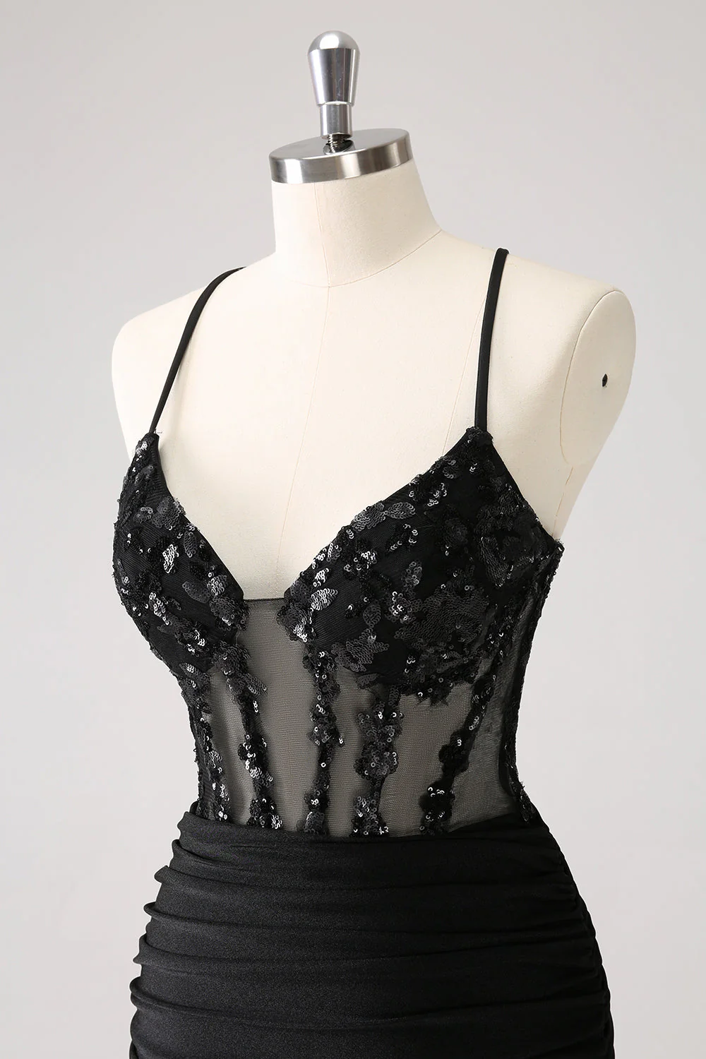 Błyszcząca gorset spaghetti bodycon krótka sukienka na powrót do domu z koronkowym tyłem - Image 6