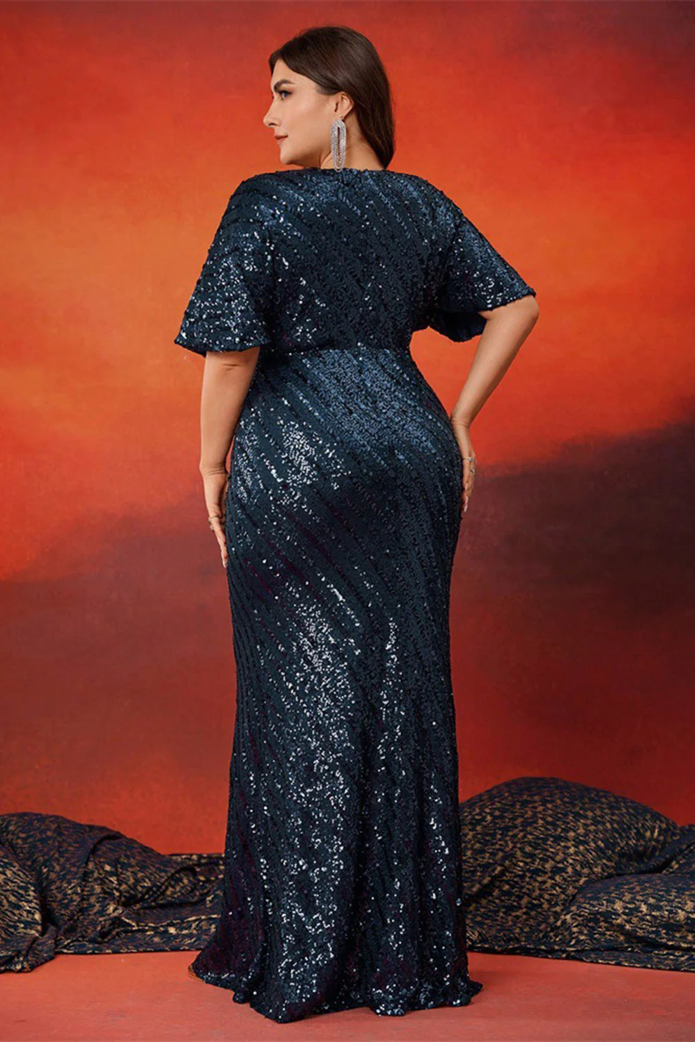 Błyszcząca Granatowa Długa Sukienka Dla Matki Matki Panny Młodej Plus Size - Image 2
