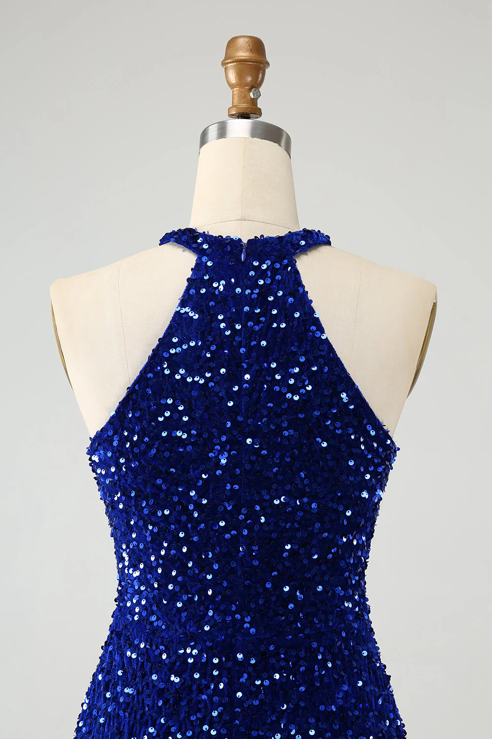 Błyszcząca Królewska Niebieska Bodycon Halter Cekinowa Krótka Sukienka Na Powrót Do Domu Z Frędzlami - Image 5