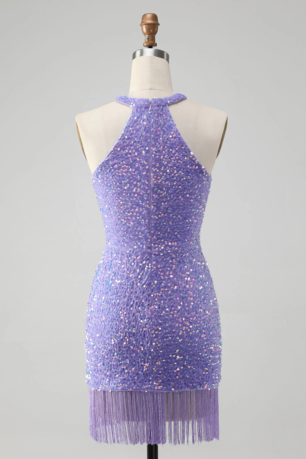 Błyszcząca Królewska Niebieska Bodycon Halter Cekinowa Krótka Sukienka Na Powrót Do Domu Z Frędzlami - Image 8