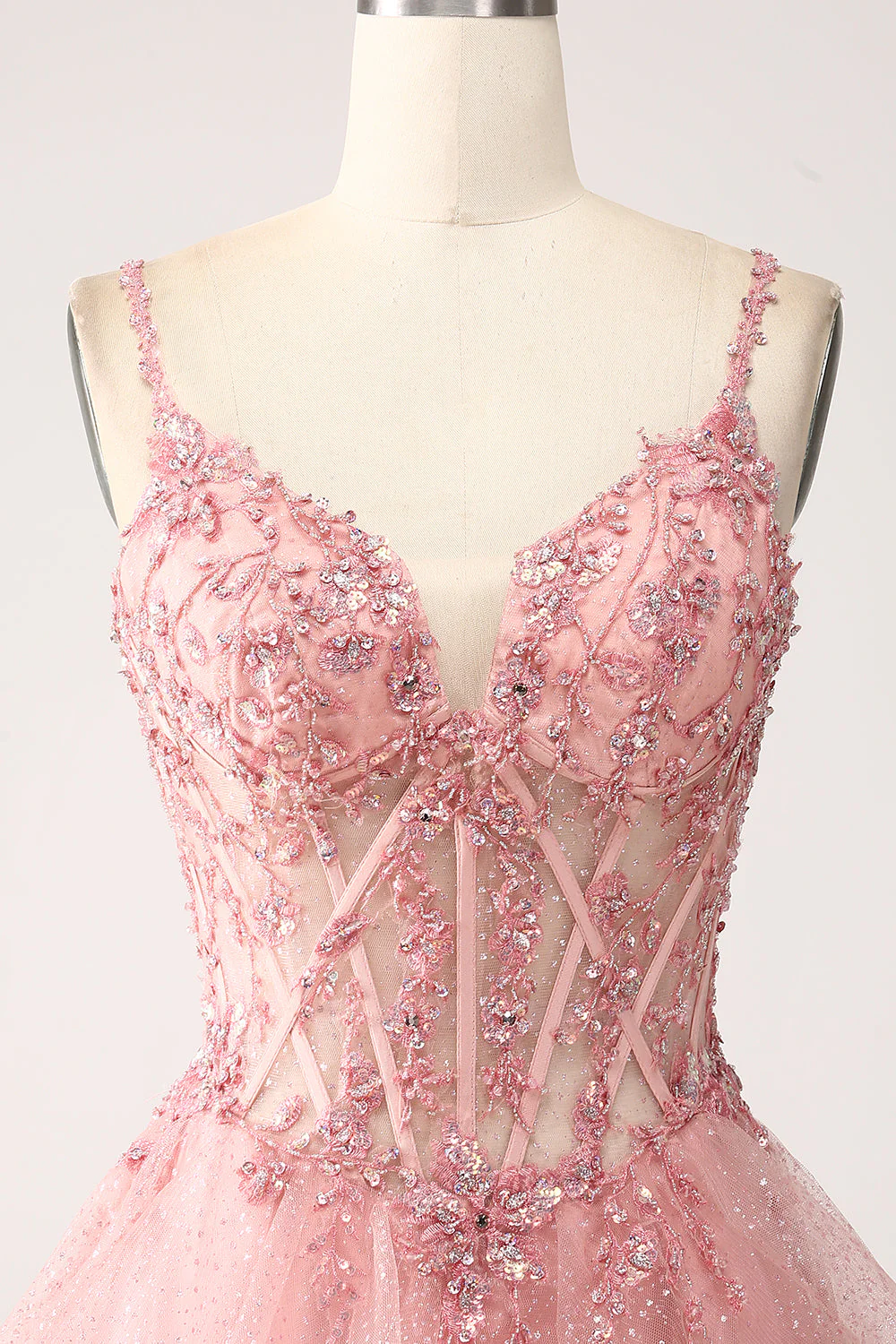 Błyszcząca Rumieniec Tiulowe Gorsetowa Księżniczkowa Sukienki Na Studniówke z Falbanami - Image 4