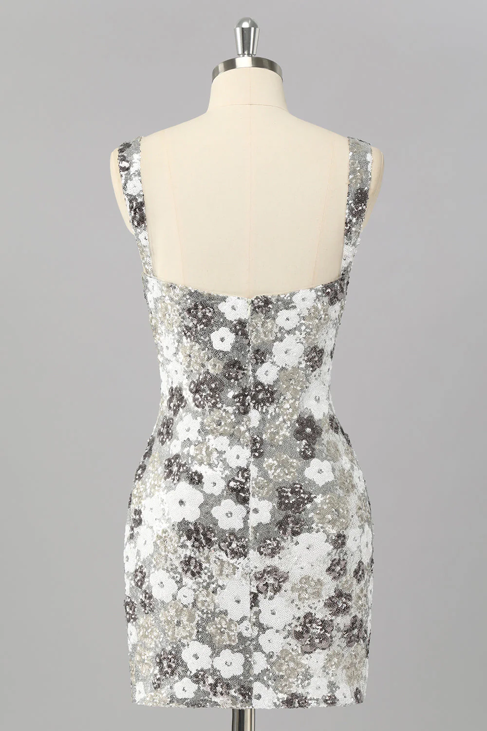 Błyszcząca srebrna kwiatowa cekinowa sukienka bodycon mini z rozcięciem - Image 2