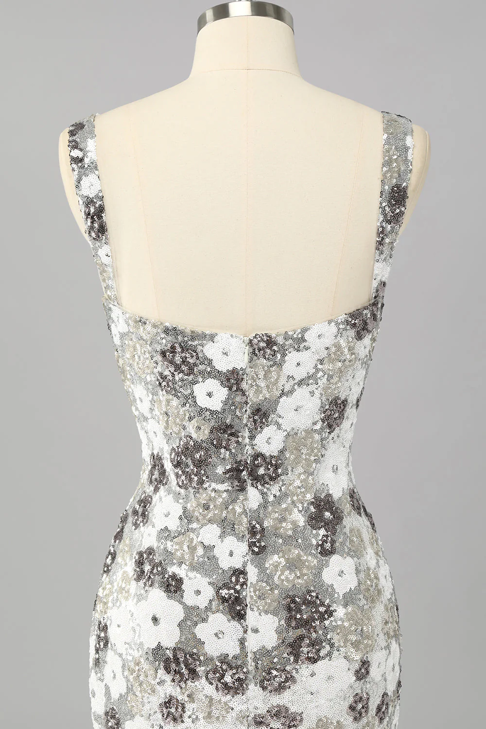 Błyszcząca srebrna kwiatowa cekinowa sukienka bodycon mini z rozcięciem - Image 5