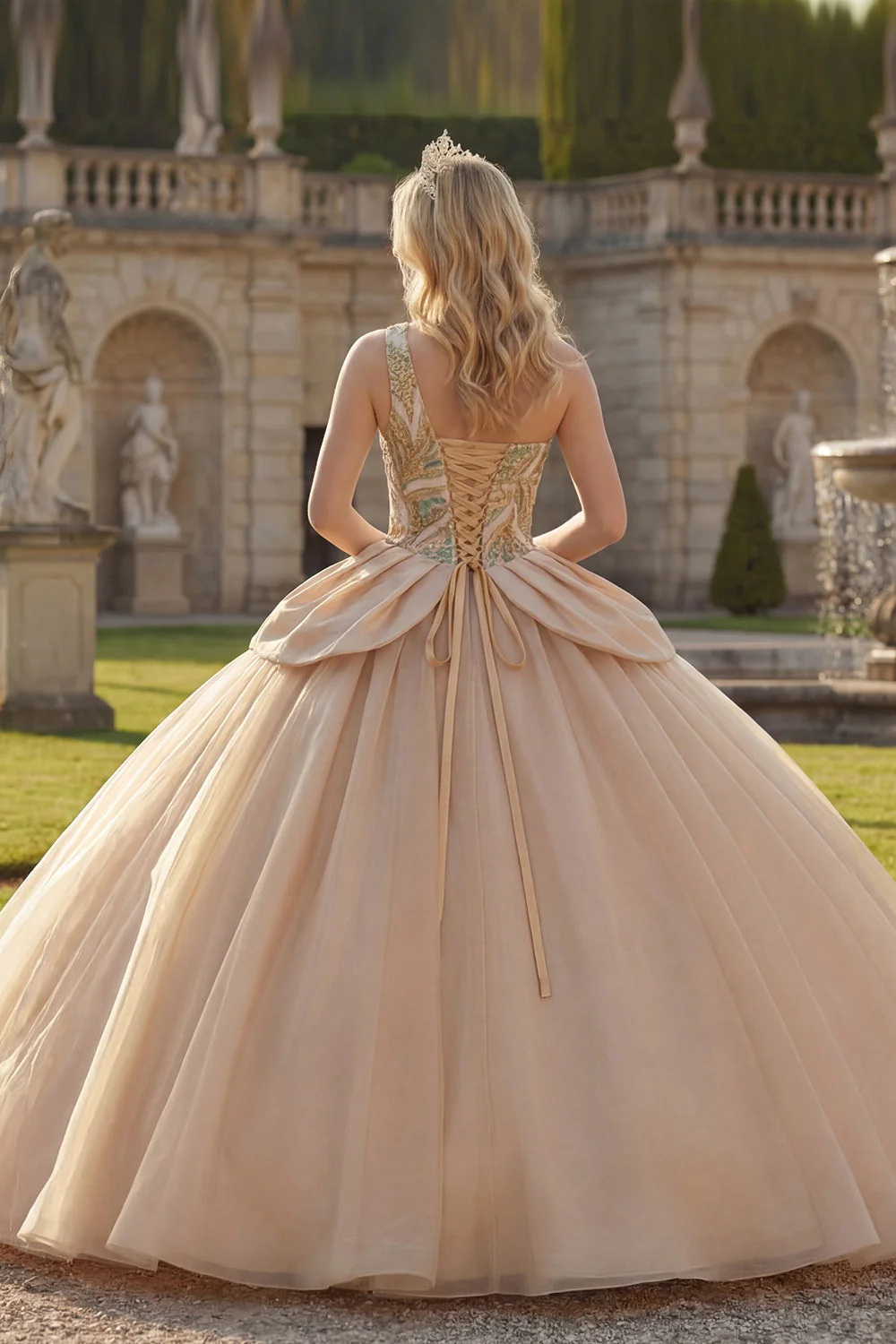 Błyszcząca suknia balowa z cekinami na jedno ramię, suknia szampanska z Quinceanera - Image 2