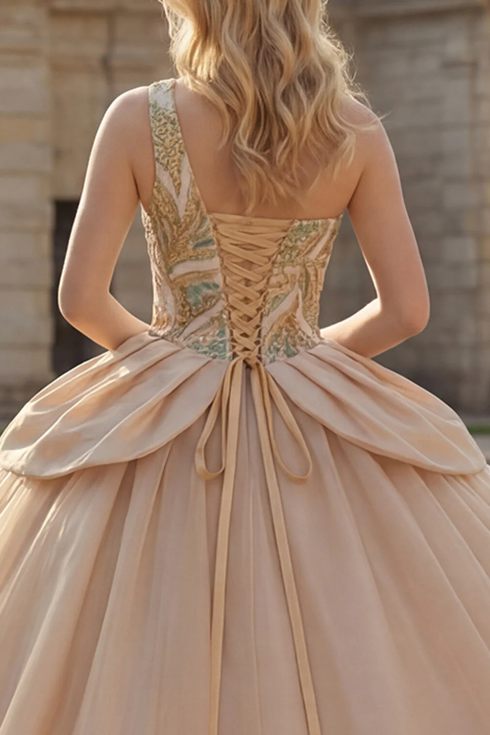 Błyszcząca suknia balowa z cekinami na jedno ramię, suknia szampanska z Quinceanera - Image 4