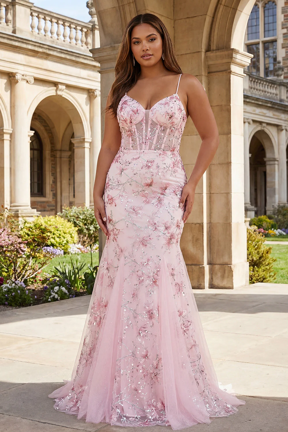 Błyszcząca syrena gorset, długa sukienka na bal plus size z koronkowymi plecami - Image 5