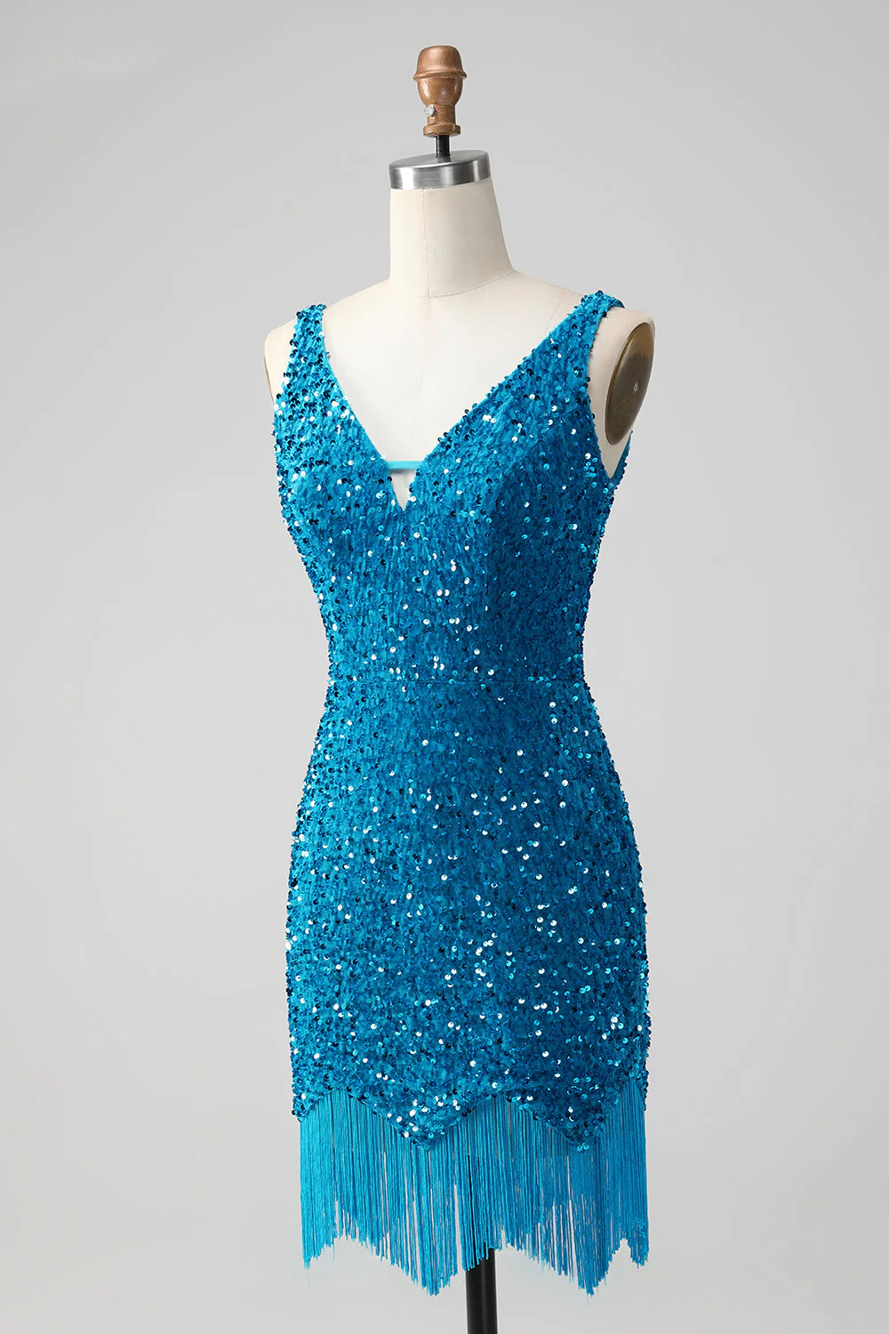 Błyszcząca Szałwia Cekinowa Sukienki Koktajlowe Z Frędzlami - Image 9