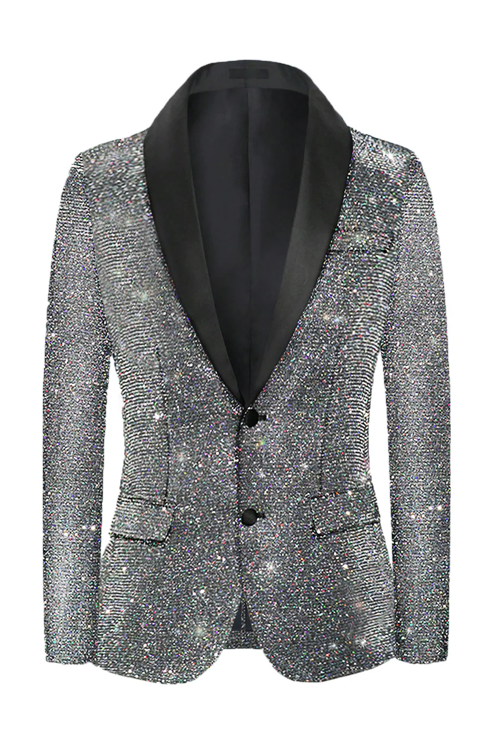 Błyszcząca szara szal z klapami Slim Fit męska marynarka na studniówkę - Image 7