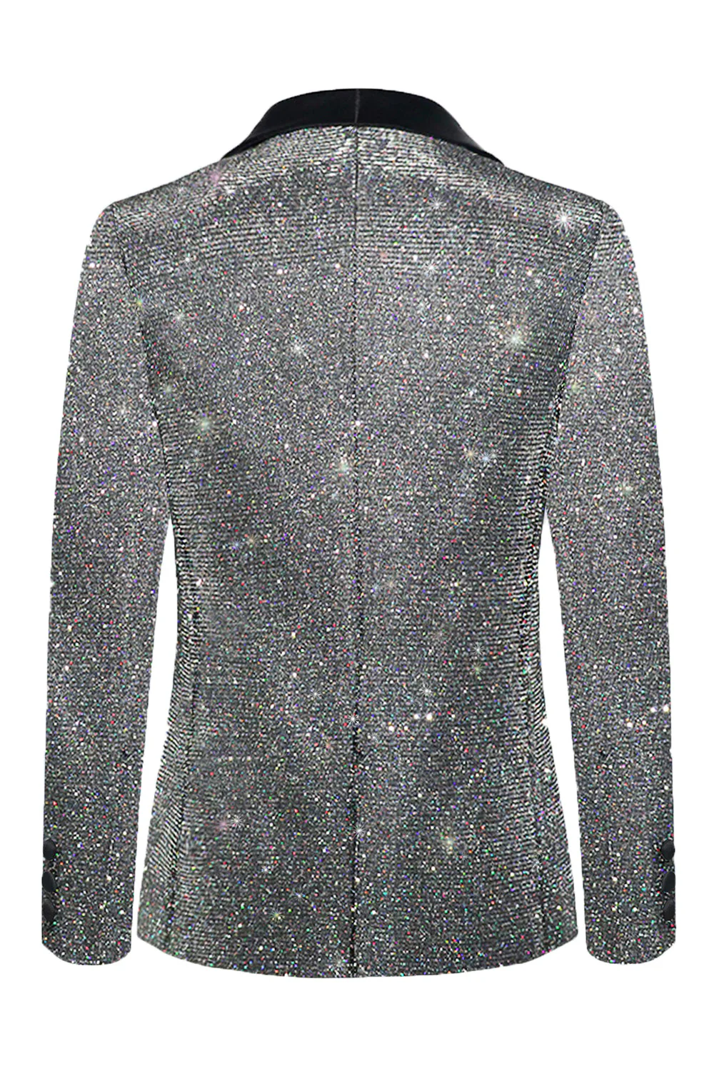 Błyszcząca szara szal z klapami Slim Fit męska marynarka na studniówkę - Image 8