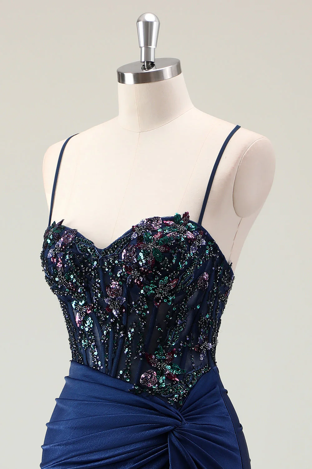 Błyszcząca, zakurzona zielona syrena, cekinowe ramiączka i ramiączka spaghetti, długa sukienka na studniówkę z rozcięciem - Image 12