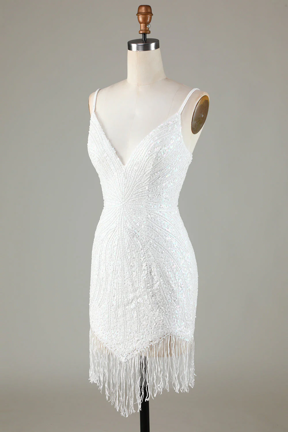 Błyszczące ramiączka Bodycon Spaghetti Niebieskie sznurowane plecy Krótka sukienka Homecoming z koralikami - Image 3