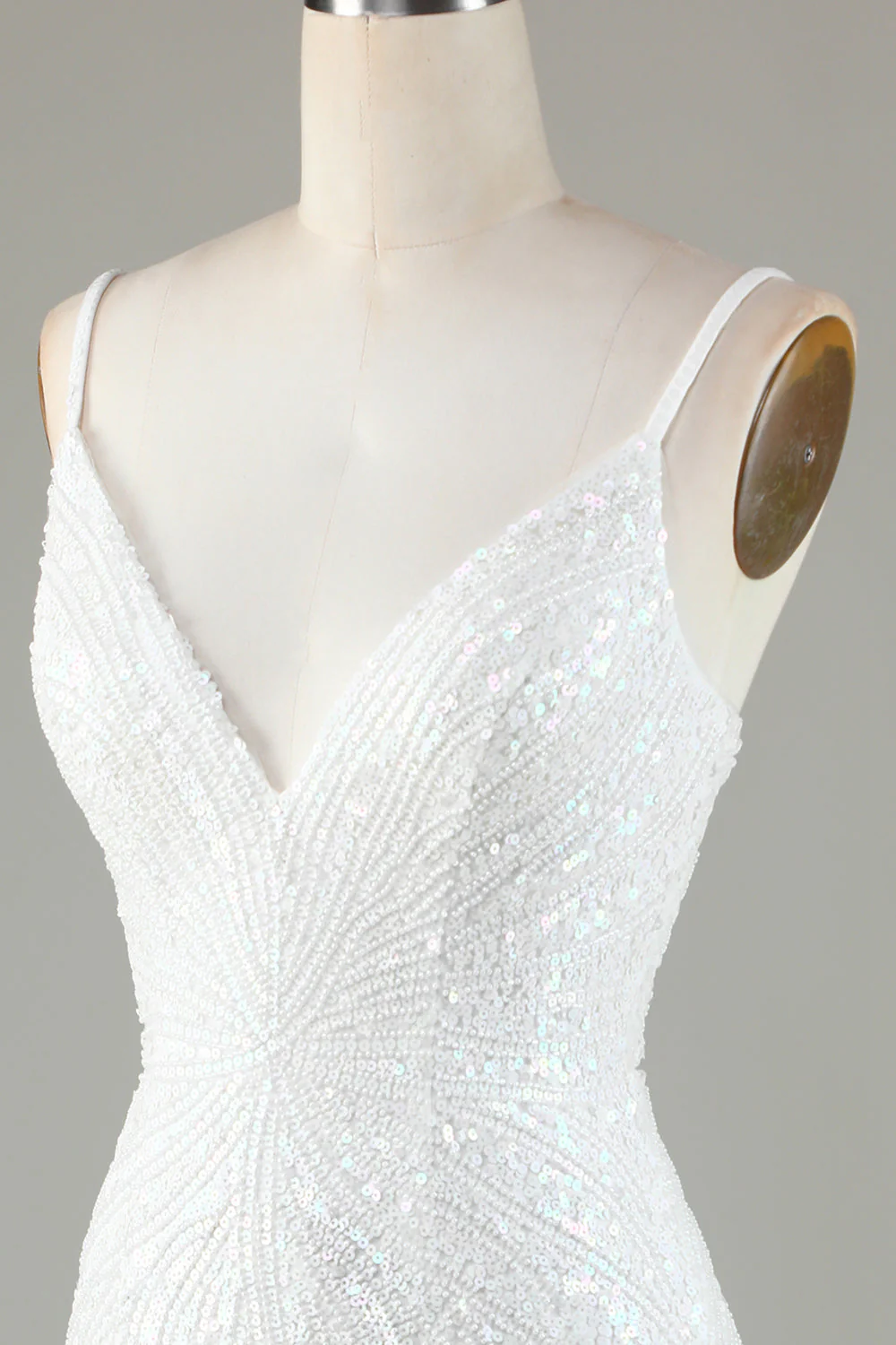 Błyszczące ramiączka Bodycon Spaghetti Niebieskie sznurowane plecy Krótka sukienka Homecoming z koralikami - Image 5