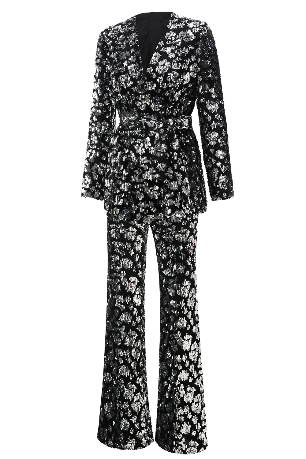 Błyszczący 2-częściowy damski garnitur na studniówkę Slim Fit z szarfą - Image 2