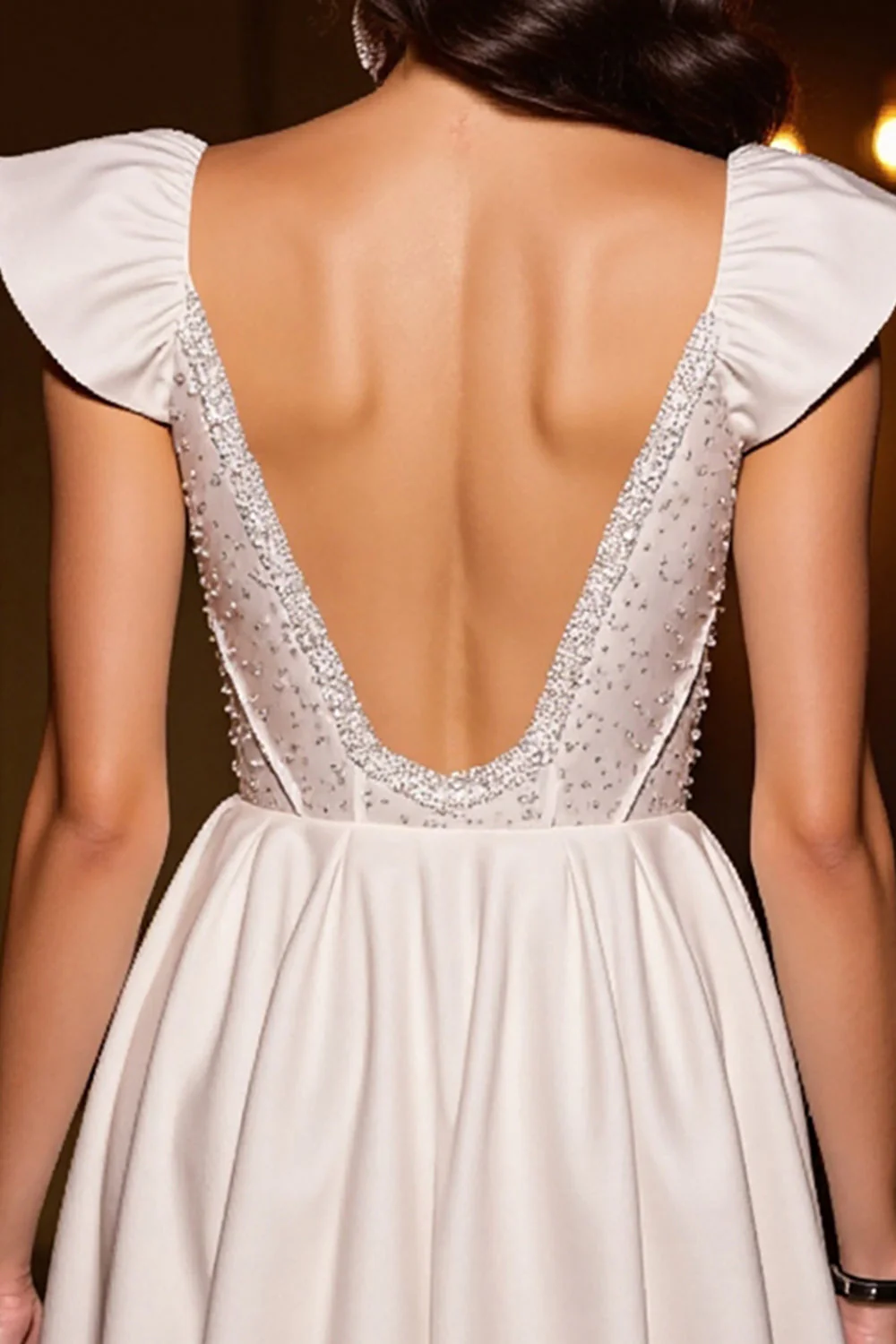 Błyszczący gorset w kolorze kości słoniowej A line Cap Sleeves Homecoming Dress - Image 4