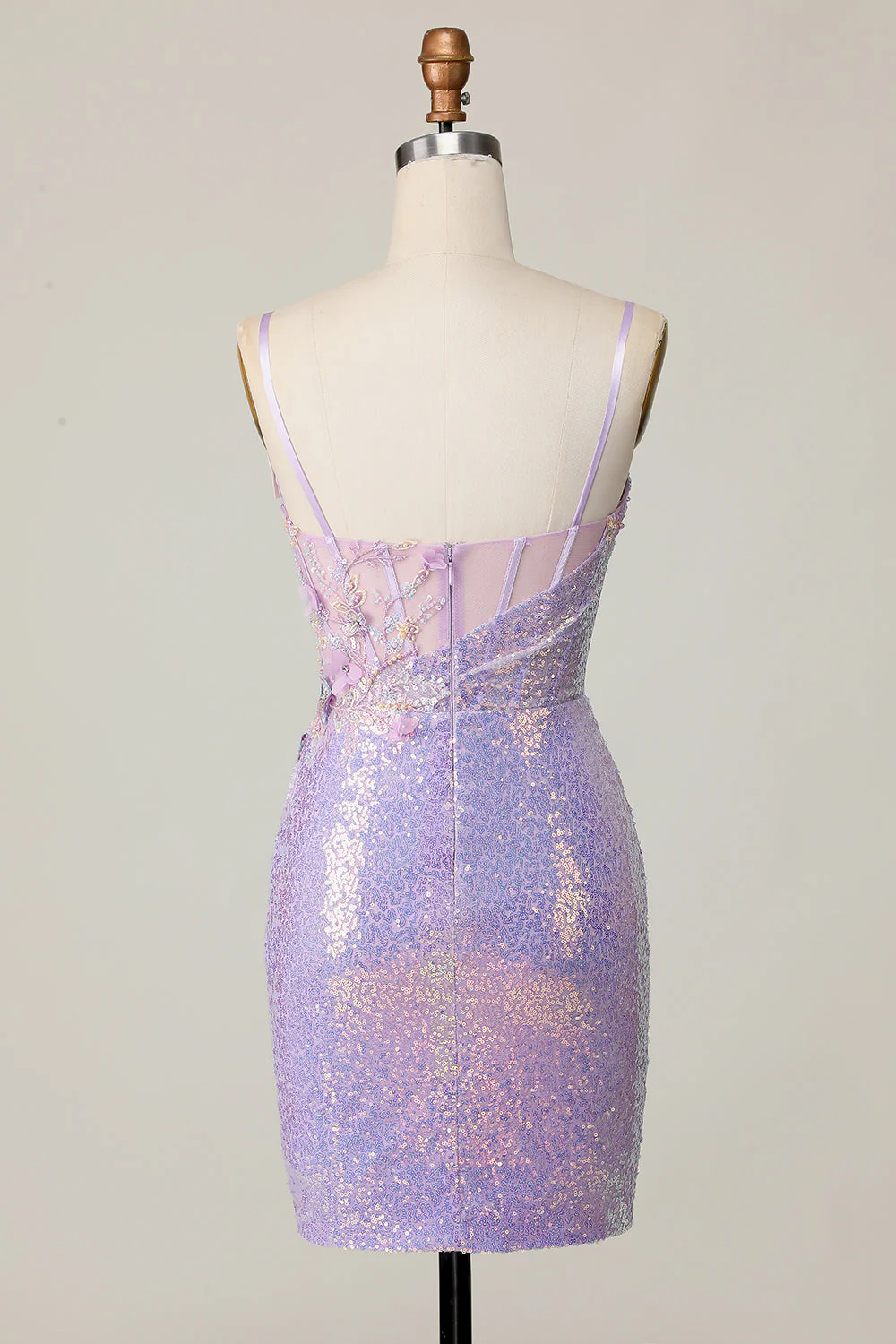 Błyszczący liliowy gorset bodycon cekiny sukienka na powrót do domu z kwiatami 3D - Image 2