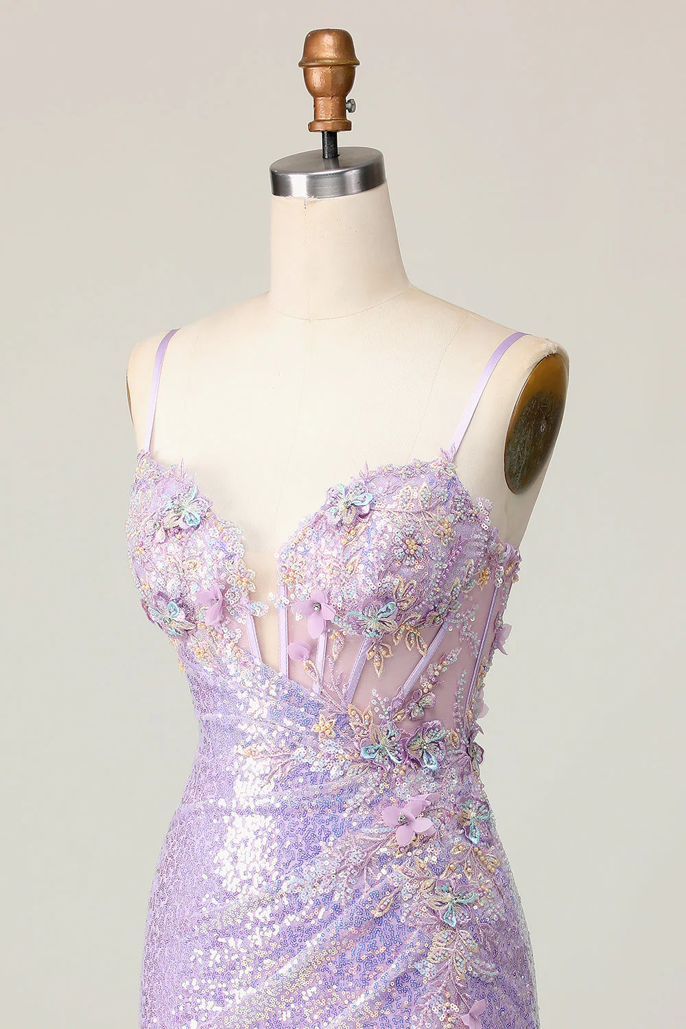 Błyszczący liliowy gorset bodycon cekiny sukienka na powrót do domu z kwiatami 3D - Image 6