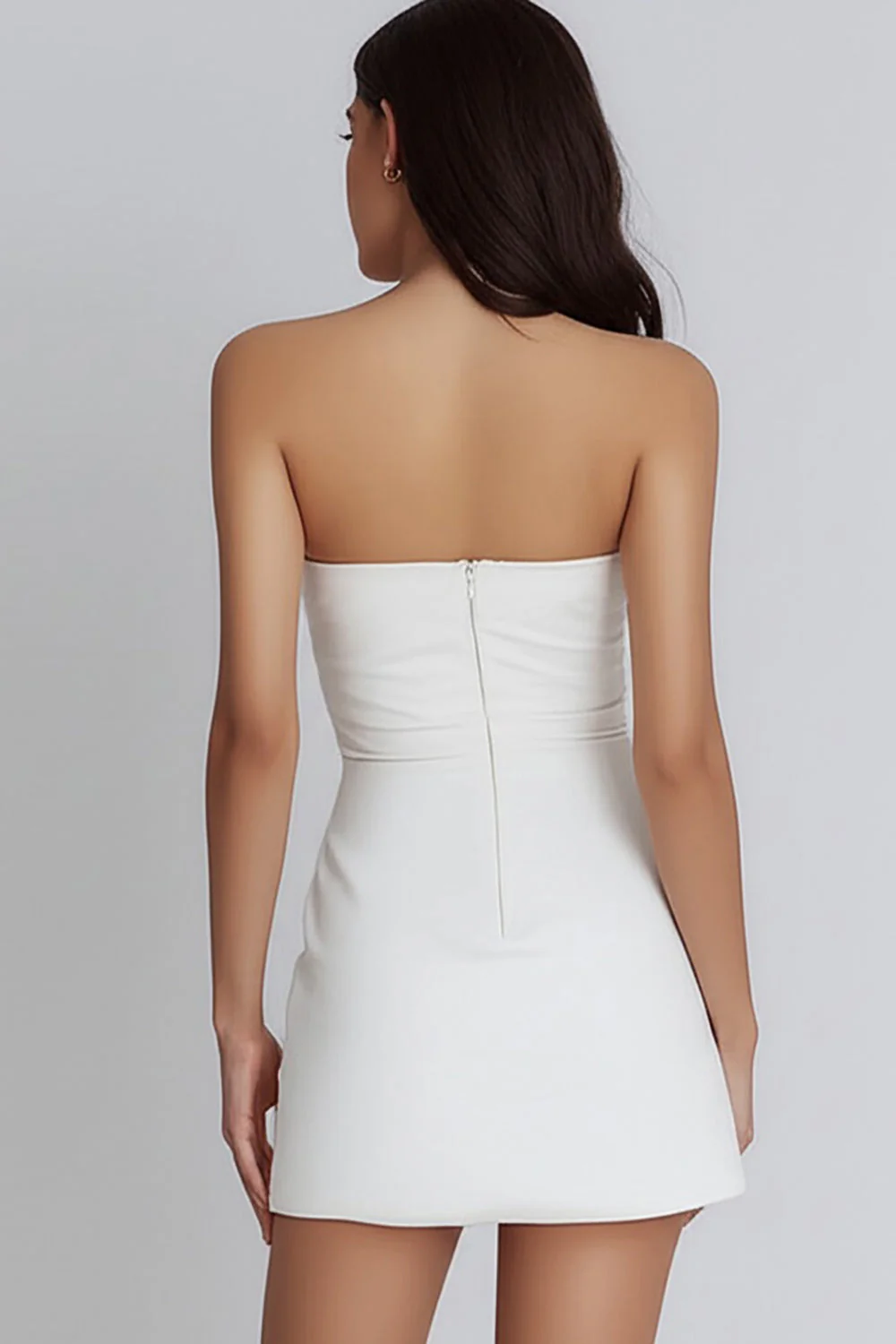 Bodycon Bez Ramiączek Z Marszczeniami Mała Biała Sukienka - Image 2