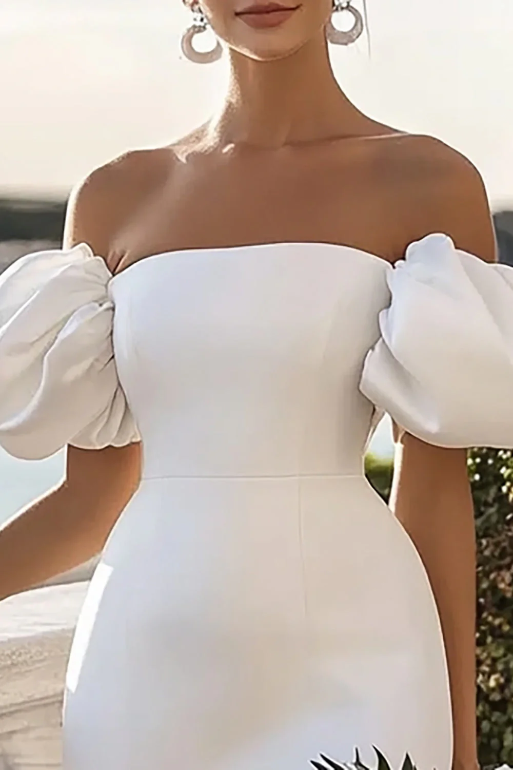 Bodycon Biała Z Odkrytymi Ramionami Krótka Sukienka Z Okazji Ukończenia Szkoły - Image 2